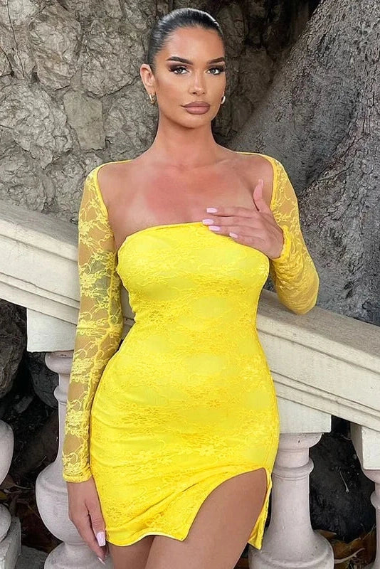 Lace Strapless Long Sleeve 2 Piece Mini Dress