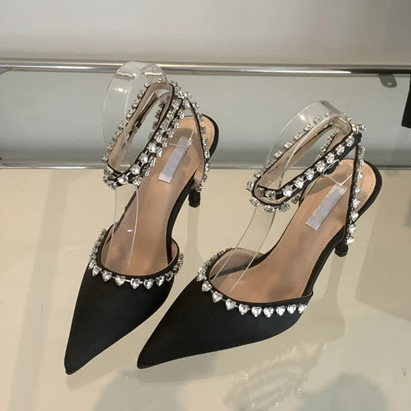 Sexy Pointed Toe Black White High Heels Mules Sandal