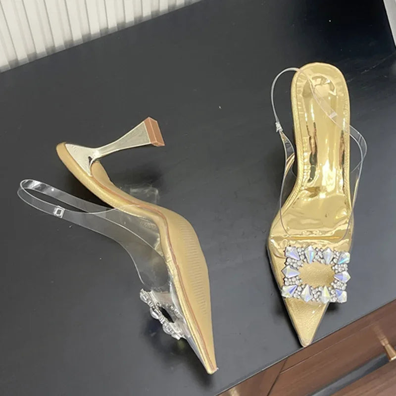 Spring Square CRYSTAL Women Pointed Toe Pumps Sandals High Heels