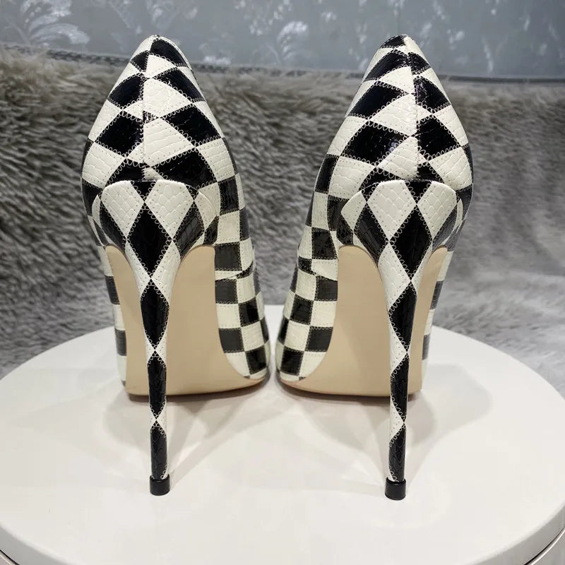 Diamond Crocodile Effect Women Pointy Toe High Heel Shoes