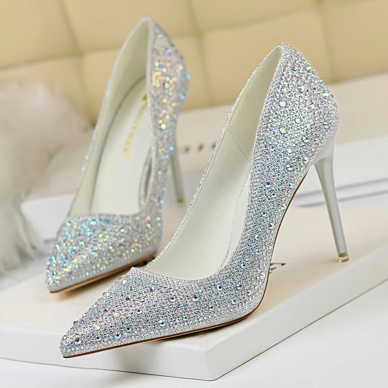 Rhinestone High Heel Wedding Pumps - 10 cm Heel
