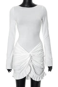 Pleated Bodycon Mini Dress with Long Sleeves and High Waist