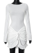 Pleated Bodycon Mini Dress with Long Sleeves and High Waist