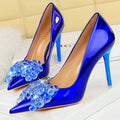 Crystal Bow High Heels Patent Leather Women Pumps Luxury Ladies Shoes