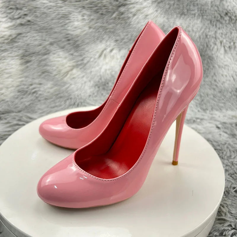 Nude and Black Patent Leather Stiletto Pumps for Women