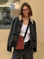New Women's Cargo Jackets Vintage Long Sleeve Patchwork Outwear With Pocket Street Style Punk Loose Casual Top Coats