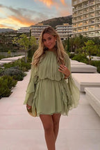 Elegant O-Neck Long Sleeve Mini Dress