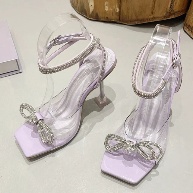 Crystal Rhinestone Bowknot High Heel Sandals for Summer Party Wedding