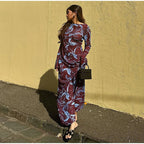 Retro Printed O-neck Holiday Dress Women Elegant Full Sleeve Waist-cinching Long Dresses Female 2025 Summer Chic Street Vestidos