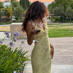 Floral Print Spaghetti Strap V Neck Slip Maxi Dress