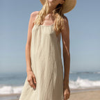 Spaghetti Strap Scoop Neck Gauze Texture Oversized Maxi Dress