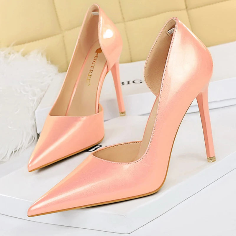 Yellow High Heel Patent Leather Women Pumps for Fashionable Wedding - Size 11 C