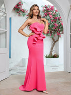 Aveline Pink Strapless Ruffle Mermaid Gown