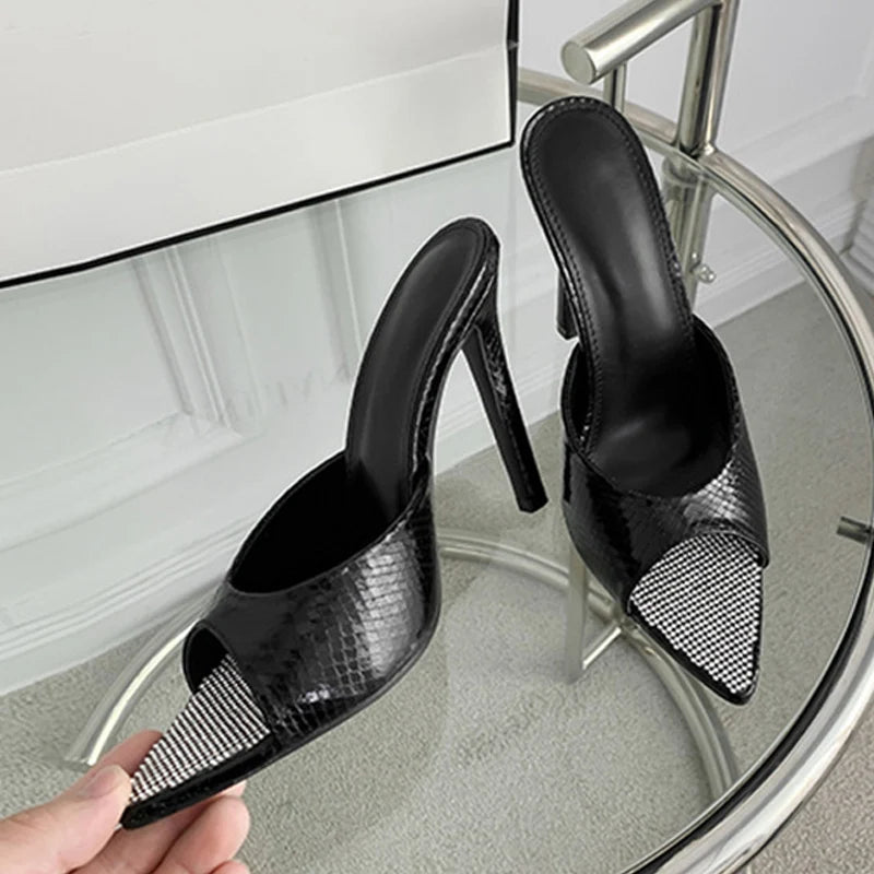 Summer Thin High Heels Rhinestone Slippers for Sexy Party Strippers
