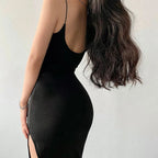 Scoop Neck Spaghetti Strap Bodycon High Split Midi Dress