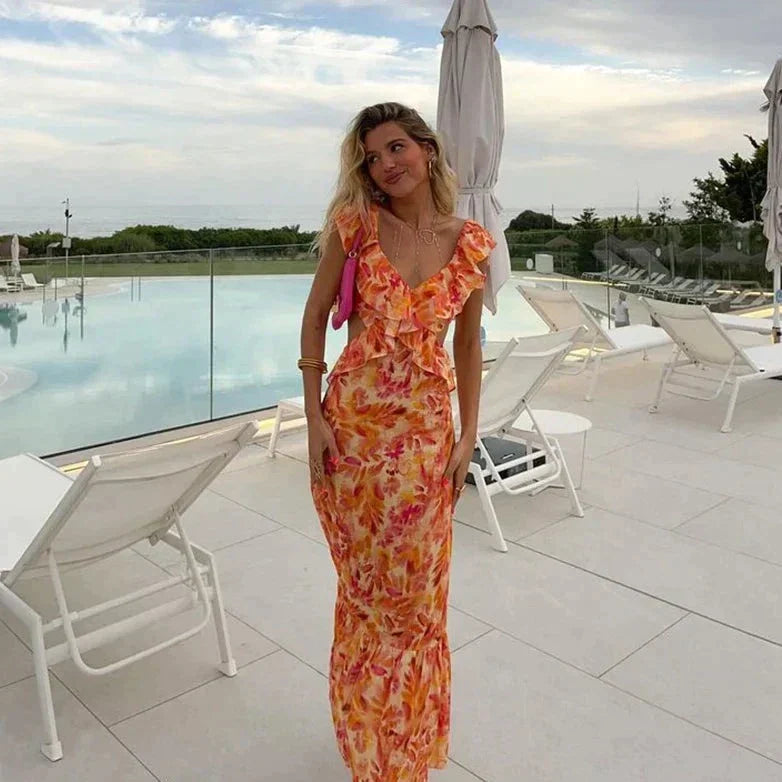 | Orange Summer Dress with Ruffles