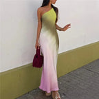 Ombre Satin One Shoulder Column Maxi Dress