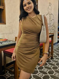 Sleeveless Round Neck Asymmetrical Ruched Bodycon Mini Dress