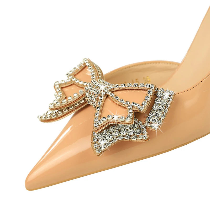 Bowknot Design Kitten Heel Rhinestone Luxury Banquet Pumps for Women