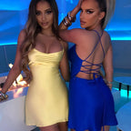 Satin Cowl Neck Spaghetti Strap Slip Mini Dress
