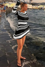 Striped Backless Knit Mini Dress