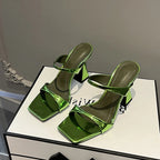 Square Toe High Heel Slippers with Elegant and Strange Design for Women