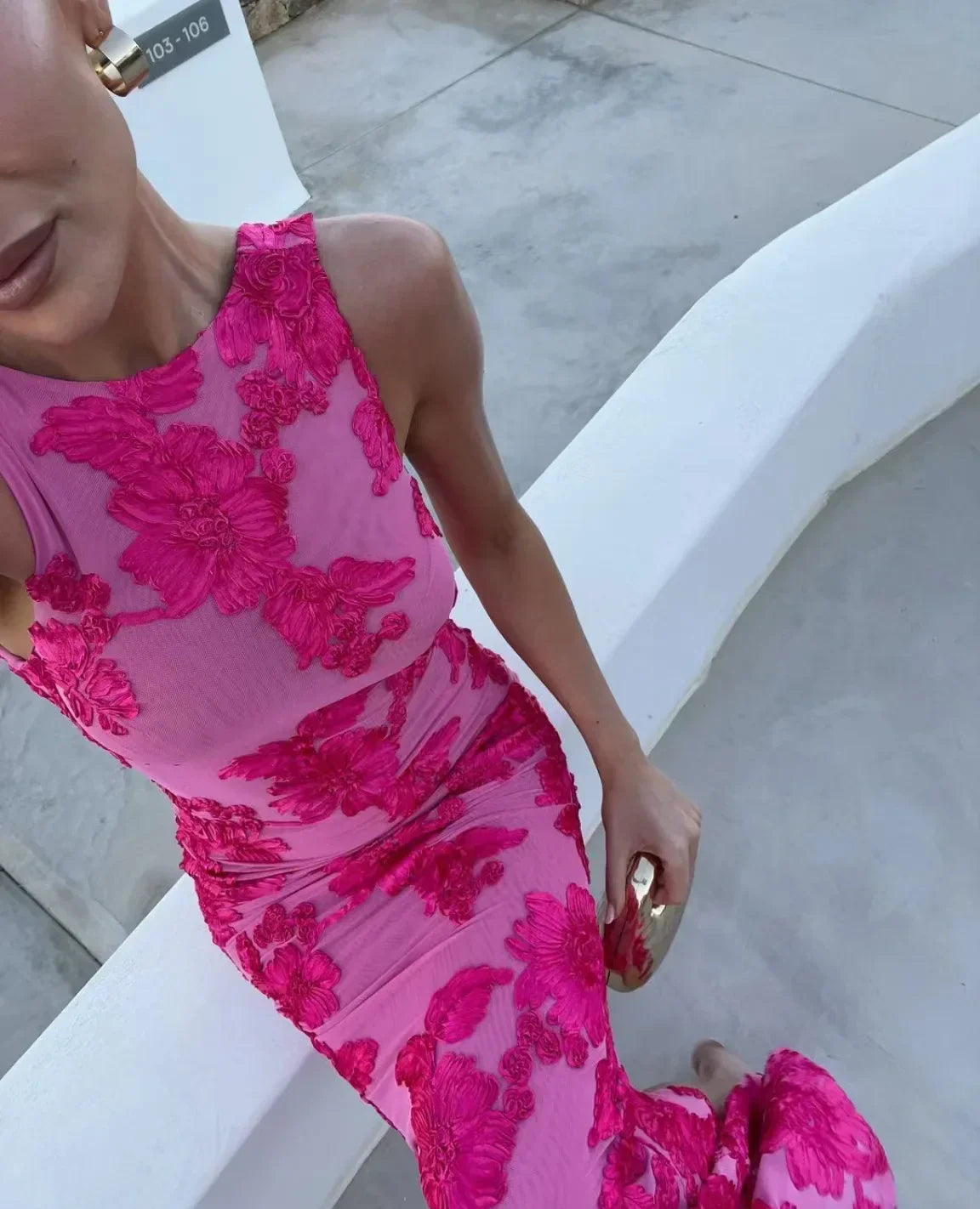 Floral Print Sleeveless Scoop Neck Column Maxi Dress
