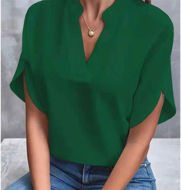 Summer Elegant V-neck Short Sleeve Blouse