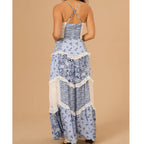 Boho Tie Shoulder Patchwork Floral Dress
