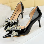 Bowknot Kitten Heels Patent Leather Women Pumps Shoes