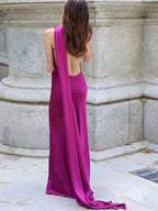 Satin Halter Neck Draped Sash Panel Column Maxi Dress