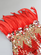 Yvaine Strapless Red Dress with Feathers and Sequins