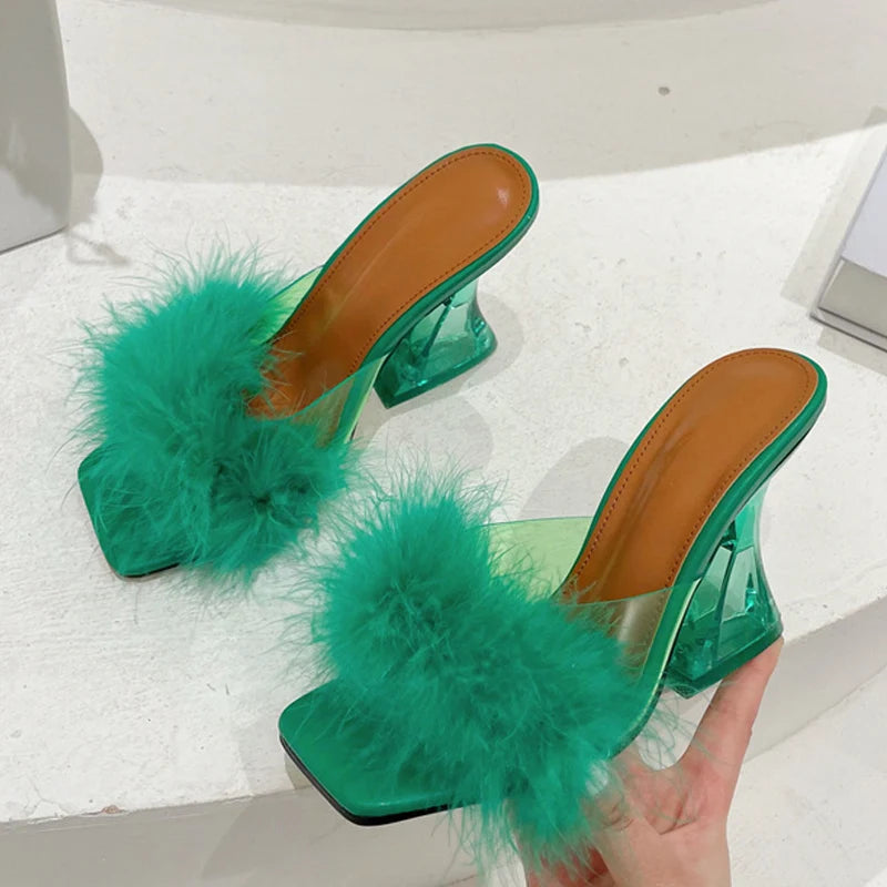 Pink Feather Transparent High Heels for the New Woman