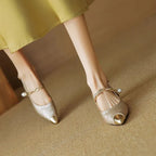 Retro Pointy Low Heel Buckle Women's Sandals Summer High Heels