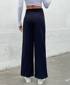 DressBetty - Black Double Button Wide Leg Pants