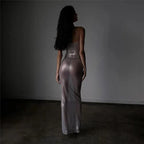 Centered Attention Sheer Metallic Maxi Dress