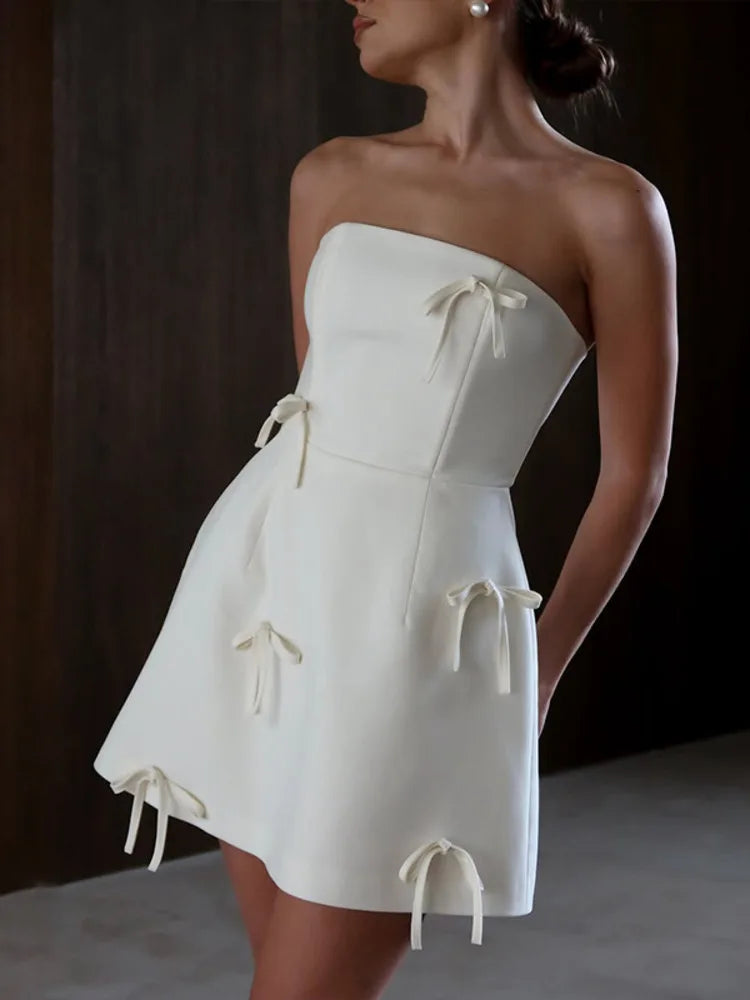 Strapless Princess Seam Bow Detail Structured Mini Dress