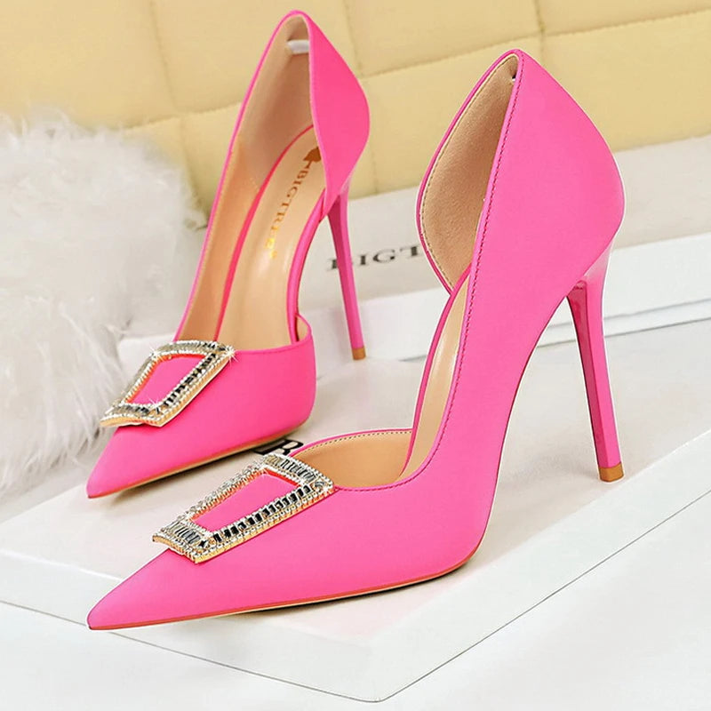 Metal Rhinestone Lady Heels Luxury Party Shoes Elegant High Heels for Women
