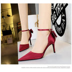 Korean Style Pipanus High Heels Satin Sandals with Bows Women's Shoes