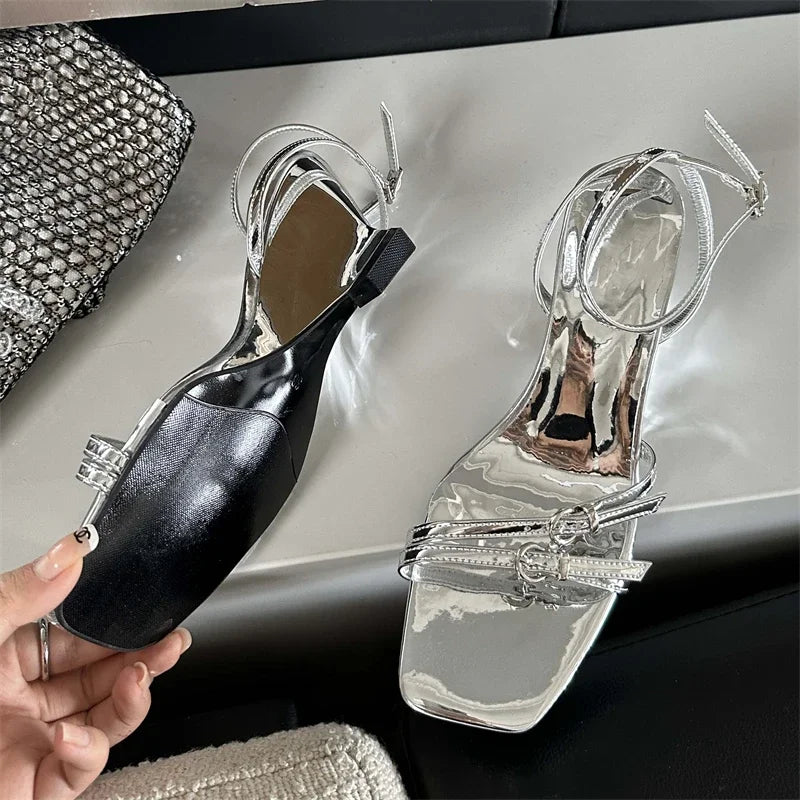 Square Toe Ankle Buckle Strap Wedge Sandals Rome Style High Heels