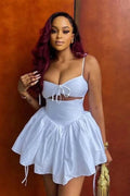 Sleeveless Hollow Out Pleated Mini Dress