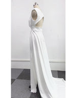 DressBetty - Elegant Casual Women's Dresses Sexy V-neck Side Slit Backless White Long Skirt Wedding