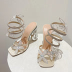 Summer Metal Fretwork Heels Gladiator Sandals for Women