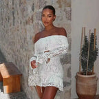 Floral Lace Strapless Sweetheart Neck Tiered Ruffle Hem Bodycon Mini Dress