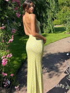 Ditsy Floral Square Neck Spaghetti Strap Open Back Maxi Dress