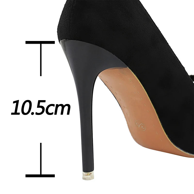 Pearl Bowknot Rhinestone High Heel Pumps in Suede Stilettos for Women - 10.5 cm