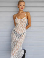 Floral Lace Bustier Spaghetti Strap Sheer Slip Midi Dress