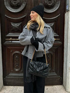 Elegant Single Breasted Woolen Women Coat Loose Lapel Long Sleeve Female Short Jacket Autumn Winter New Grey Lady Outwear