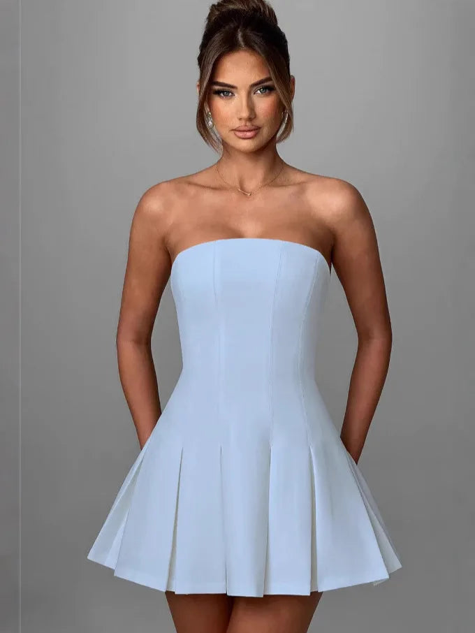 Oversized Bow Strapless Pleated Fit and Flare Mini Dress