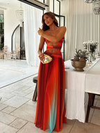 Pleated Tulle Strapless Twist Knot Cut Out Tiered Maxi Dress